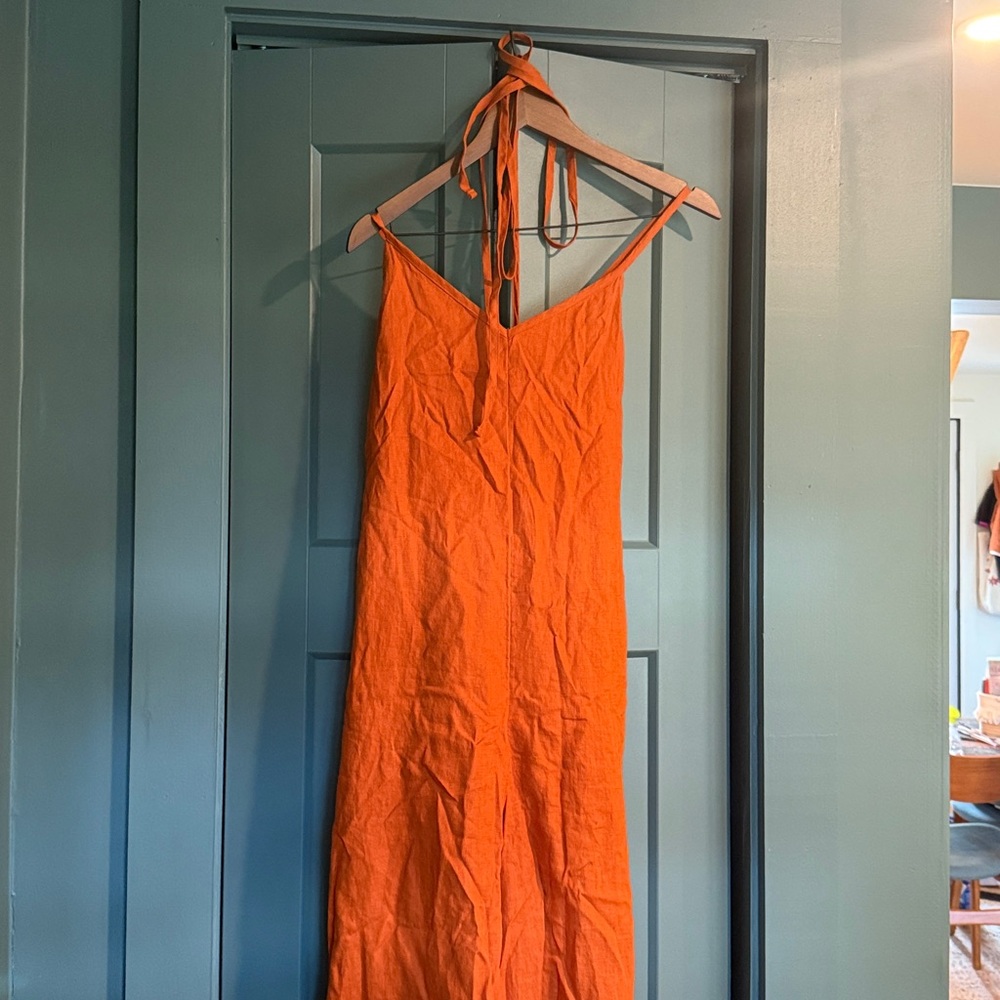 Madewell NWT 100% Linen Tie-Waist Wide-Leg Jumpsuit in Rust Orange Size‎ 6